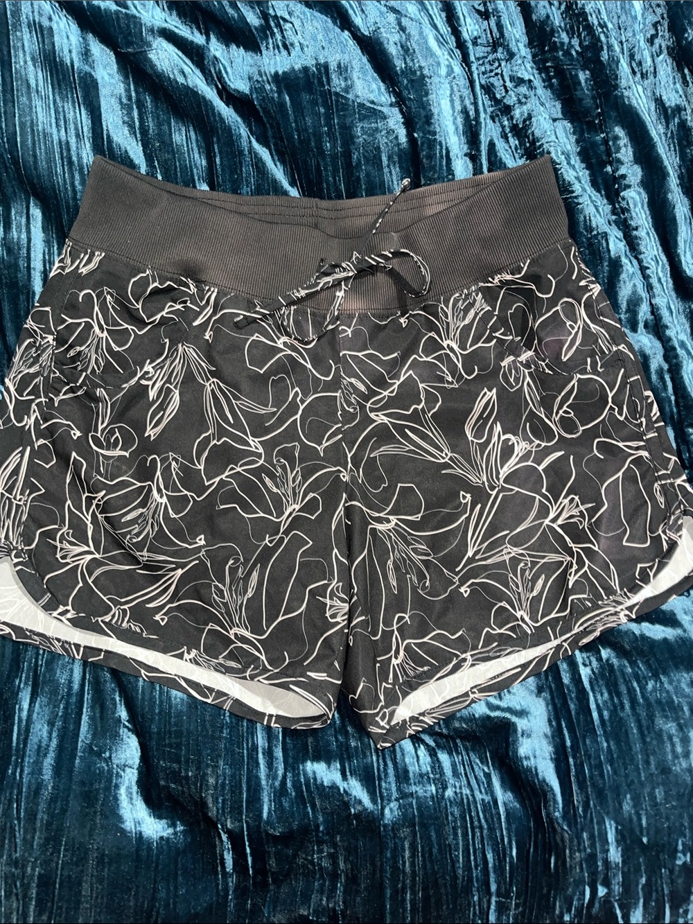 Magellan Outdoors Black Athletic Shorts with White Floral Outline